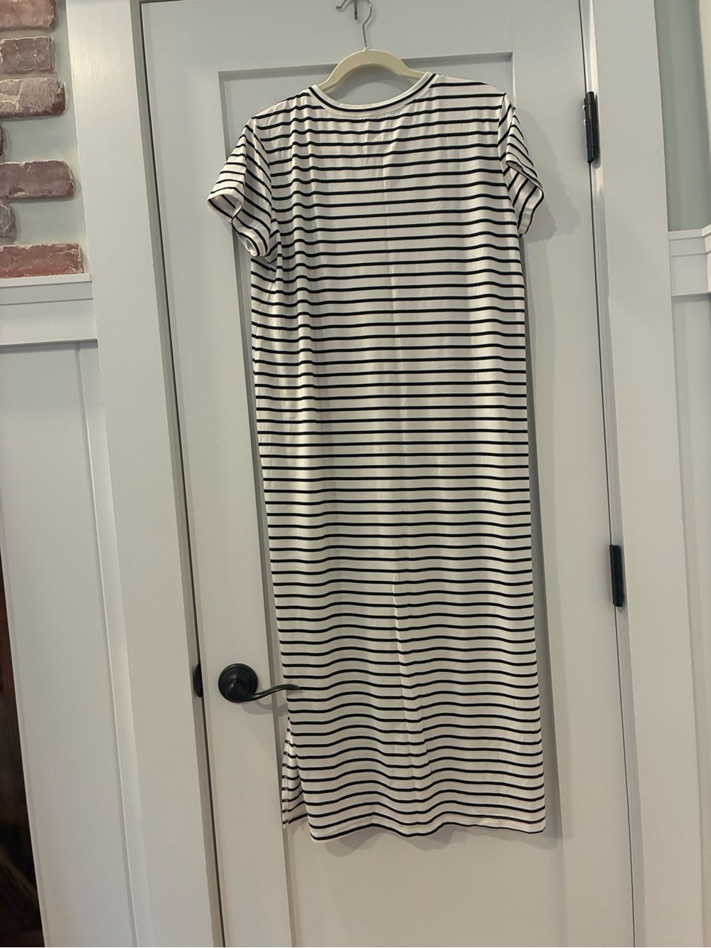 Striped Black & White Maxi Dress with Short Sleeves